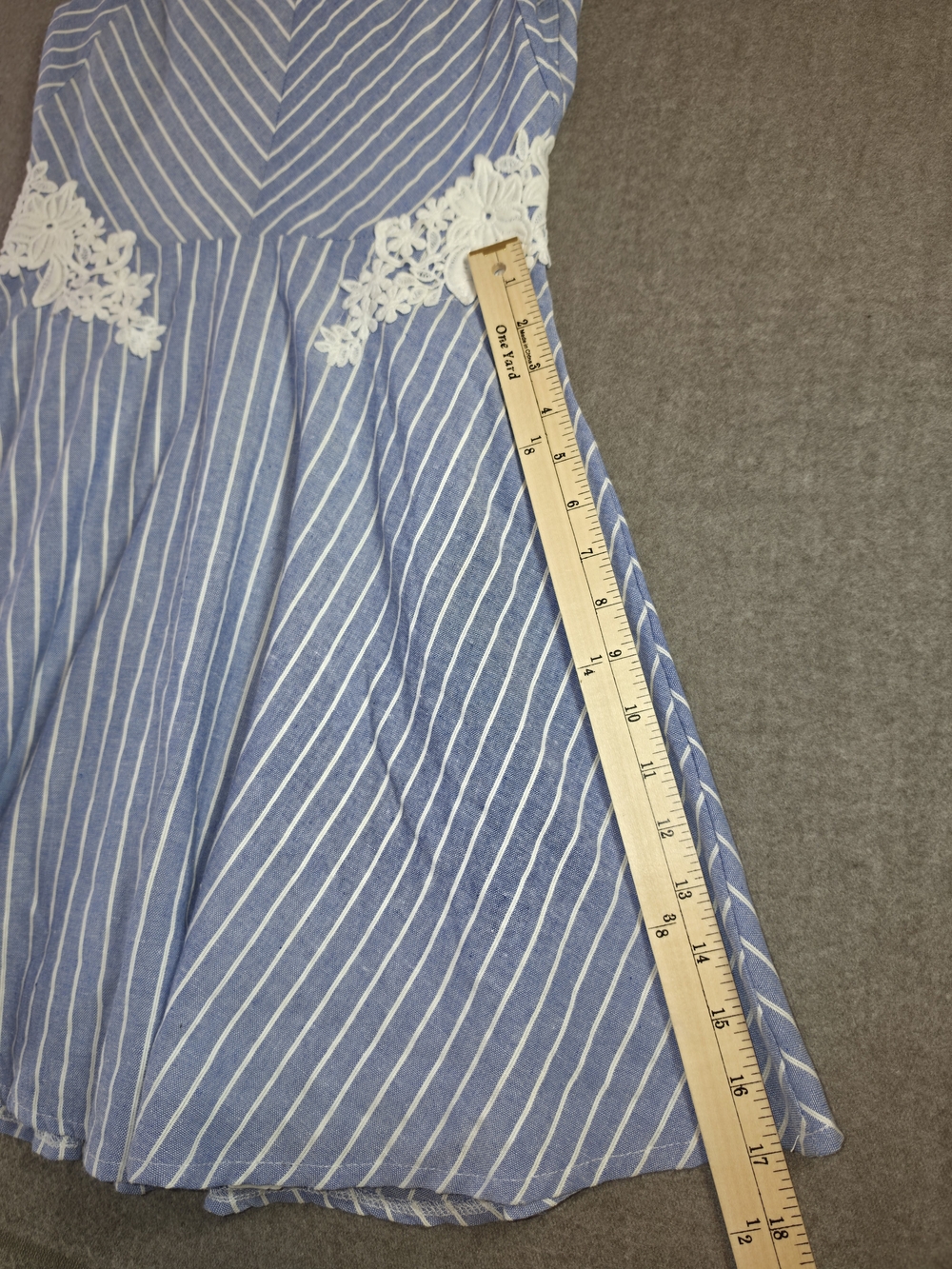 Francesca's Collections Miami Blue & White Stripe Lace Detail Poly-Cotton Blend - Picture 13 of 15